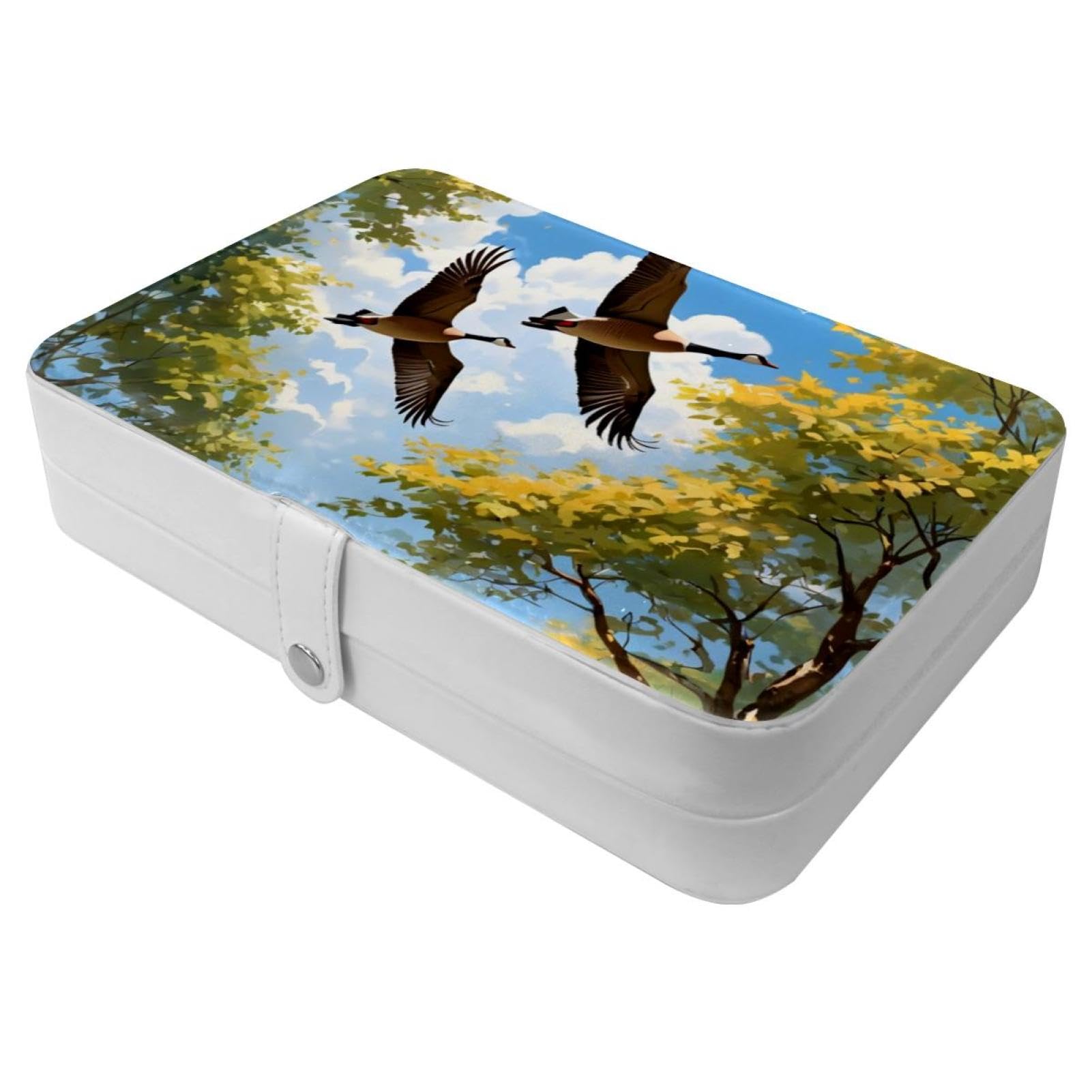 Boîte à bijoux de voyage motif oies sauvages, le cadeau parfait avec boucle en métal pour fille
