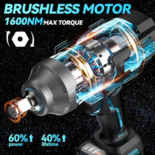 Image of Seesii Cordless Impact Wrench, 1180Ft-lbs(1600N.m) High Torque Impact Gun 3 /4 inch, Brushless Impact Wrench w / 5.0Ah Battery Fast Charger, Electric Impact Wrench for Truck