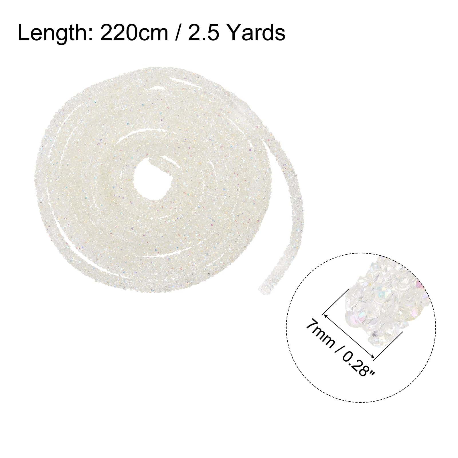 sourcing map 5 Yard 6mm 0.24 inch Glitter Sequins Rope Sequins Rhinestone Tube Cord for DIY Wedding Dresses Costume Clothing Shoes Jewelry Accessory Clear White — view 105