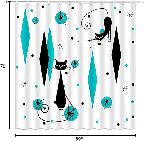 Miniatura 70 de GCTNBJL Cortina de ducha geométrica moderna de mediados de siglo, gato negro, estrellas atómicas, abstracto, rosa, negro, geométrico, retro, de los