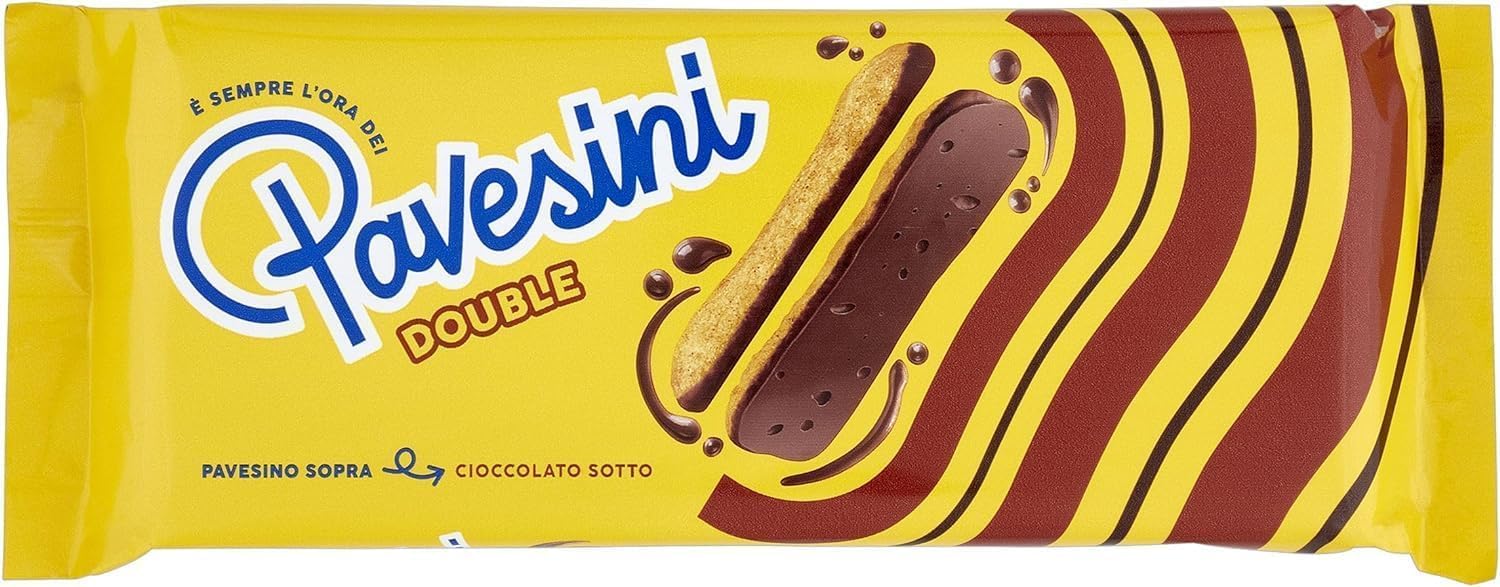 Pavesi Pavesini Double, Snack Croccante con Cioccolato Fondant, Snack croustillant au chocolat noir, collation légère, 12 x 60 g + Italian Gourmet Polpa 400 g