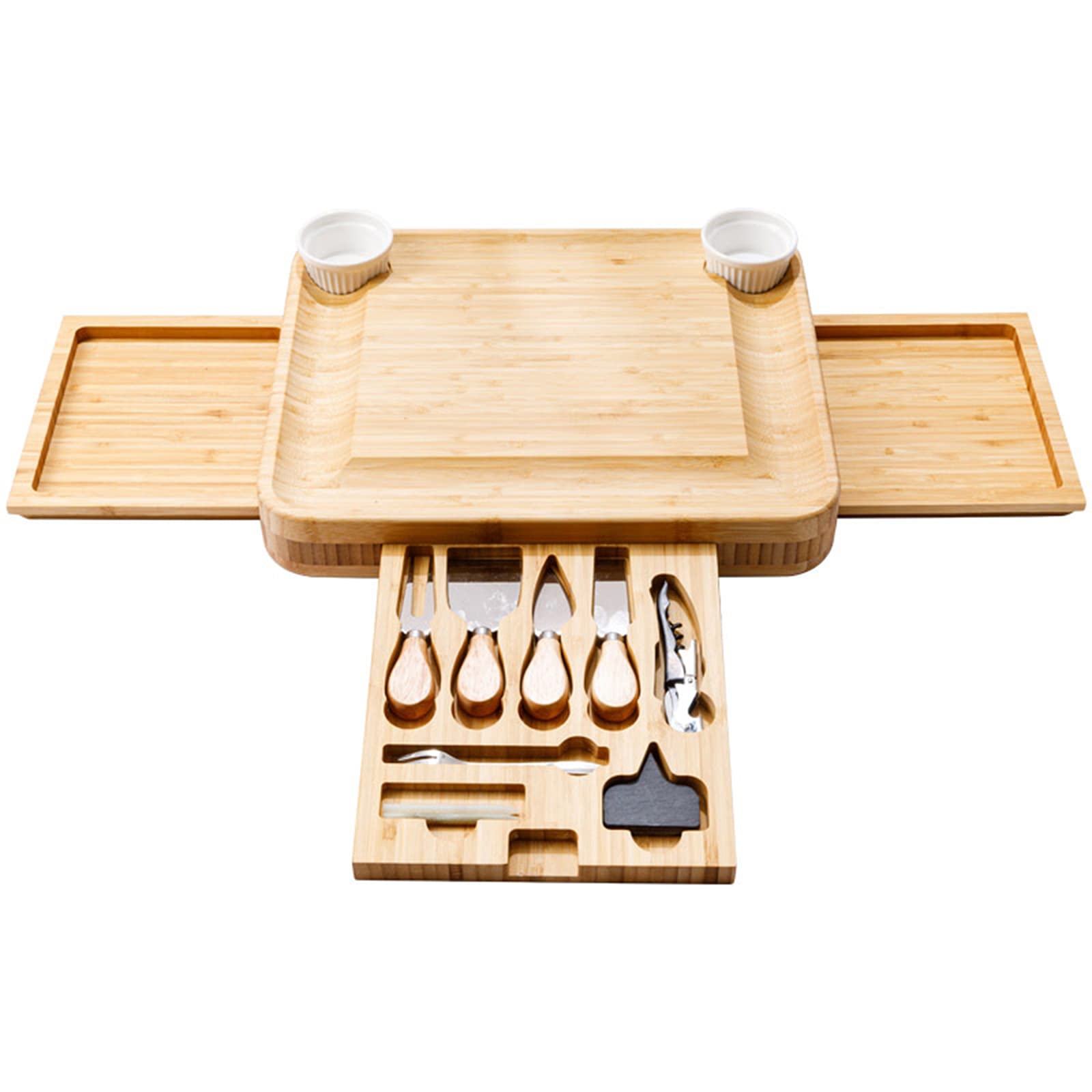 AIZYR Ensemble De Plateau De Fromages - Plateau De Service De Planche À Charcuterie en Bois avec 3 Tiroirs Coulissants Cachés pour Mariage, Cadeau d'anniversaire