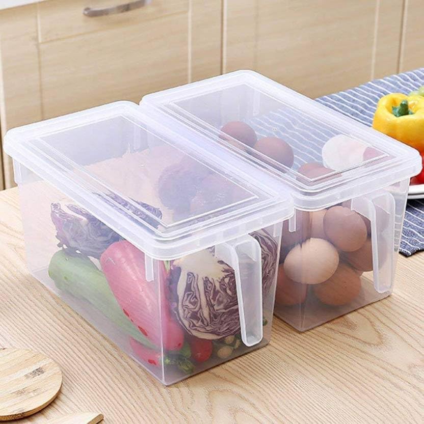 NILHARI Plastic Fridge Storage Boxes Food Grade Containers Storage Box with Lid and Handle Food Storage Organizer Boxes for Vegetable 5L Air Tight Pack of 2 Transparent