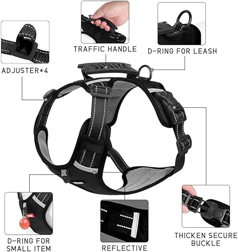 Miniatura 7 de Arnés para perro ajustable, reflectante, suave, acolchado, sin tirones, con arnés de chaleco para perro pequeño, mediano y grande, con asa