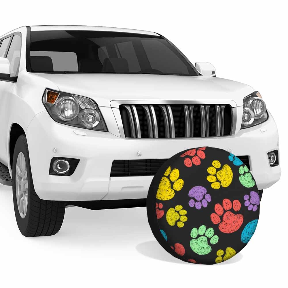 Fundas de neumáticos coloridas con estampado de patas para remolques, perros, cachorros, dibujos animados, estilo garabato, cubierta de neumático de repuesto para caravana, resistente a la