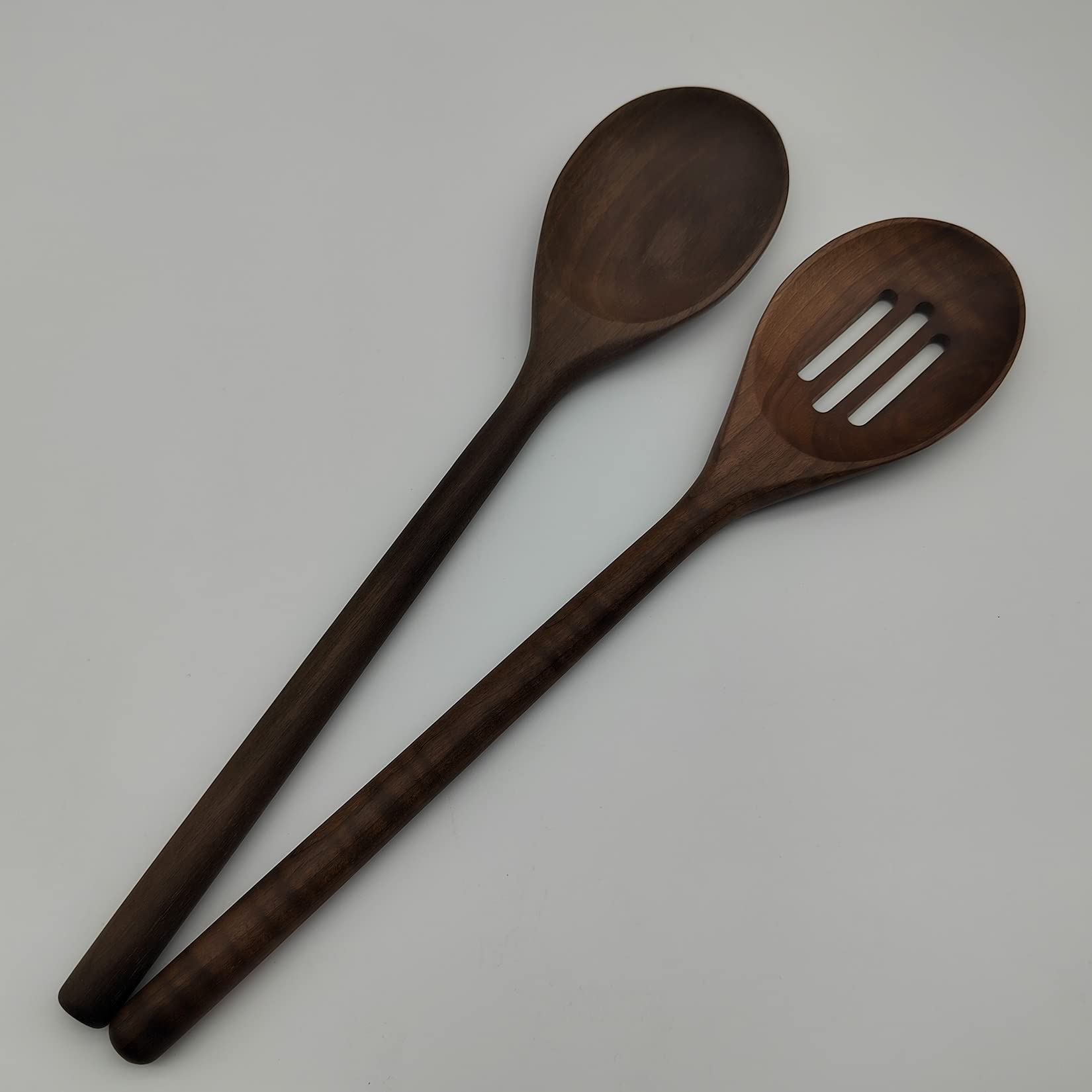 Botowi Black Walnut Wooden Spoons For Cooking, 2 Pcs Cooking Utensils Set With Slotted Spoon And Solid Wooden Spoon, Wooden Utensils For Cooking For Everyday Use