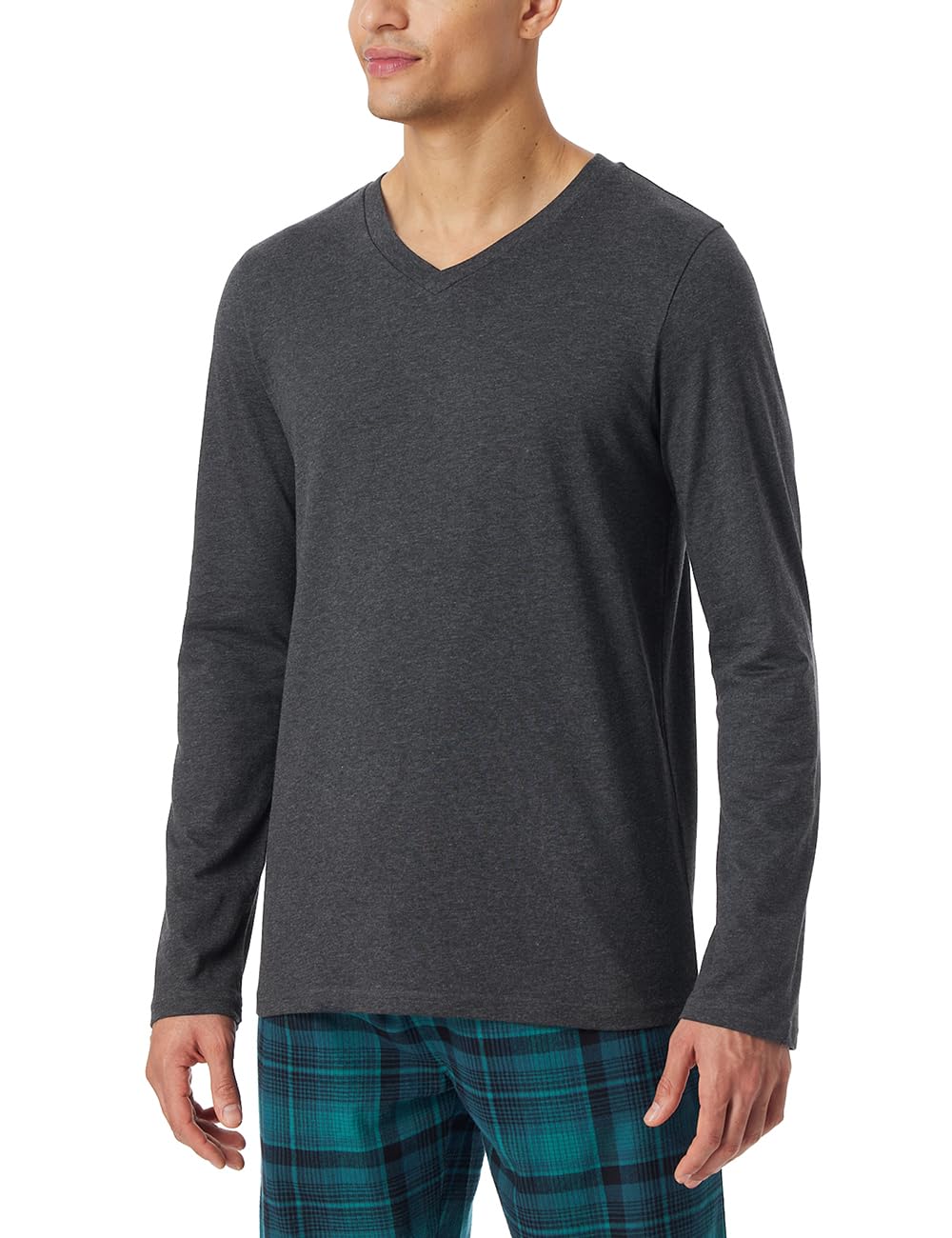 Schiesser Camiseta de Dormir de Manga Larga con Cuello En V de Algodón Orgánico – Mix + Relax Camiseta de Pijama Hombre
