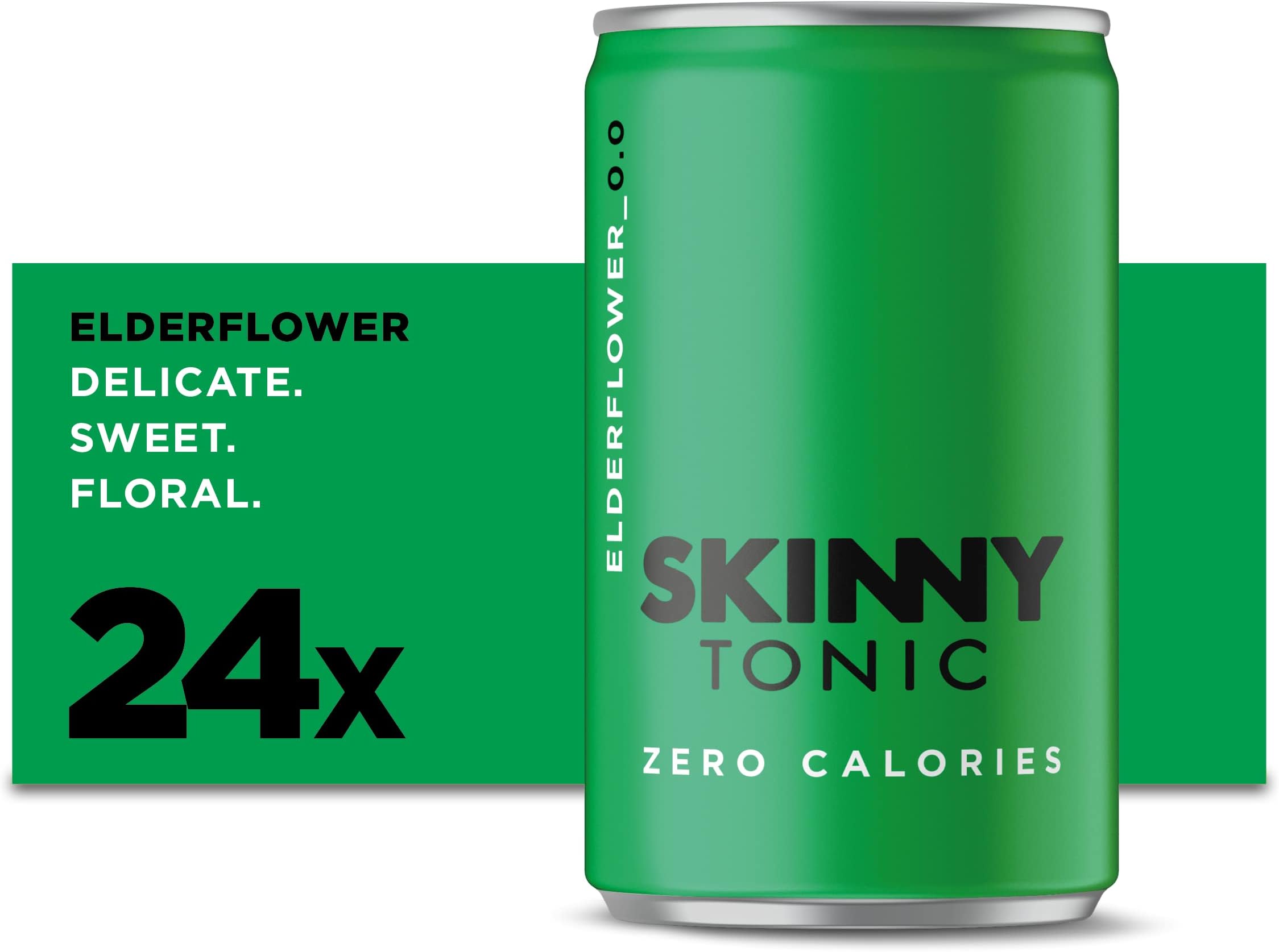 Skinny Tonic Elderflower Tonic Water | 24 cans, 150ml | Best tasting full flavour with zero calories, zero sugar and 100% natural