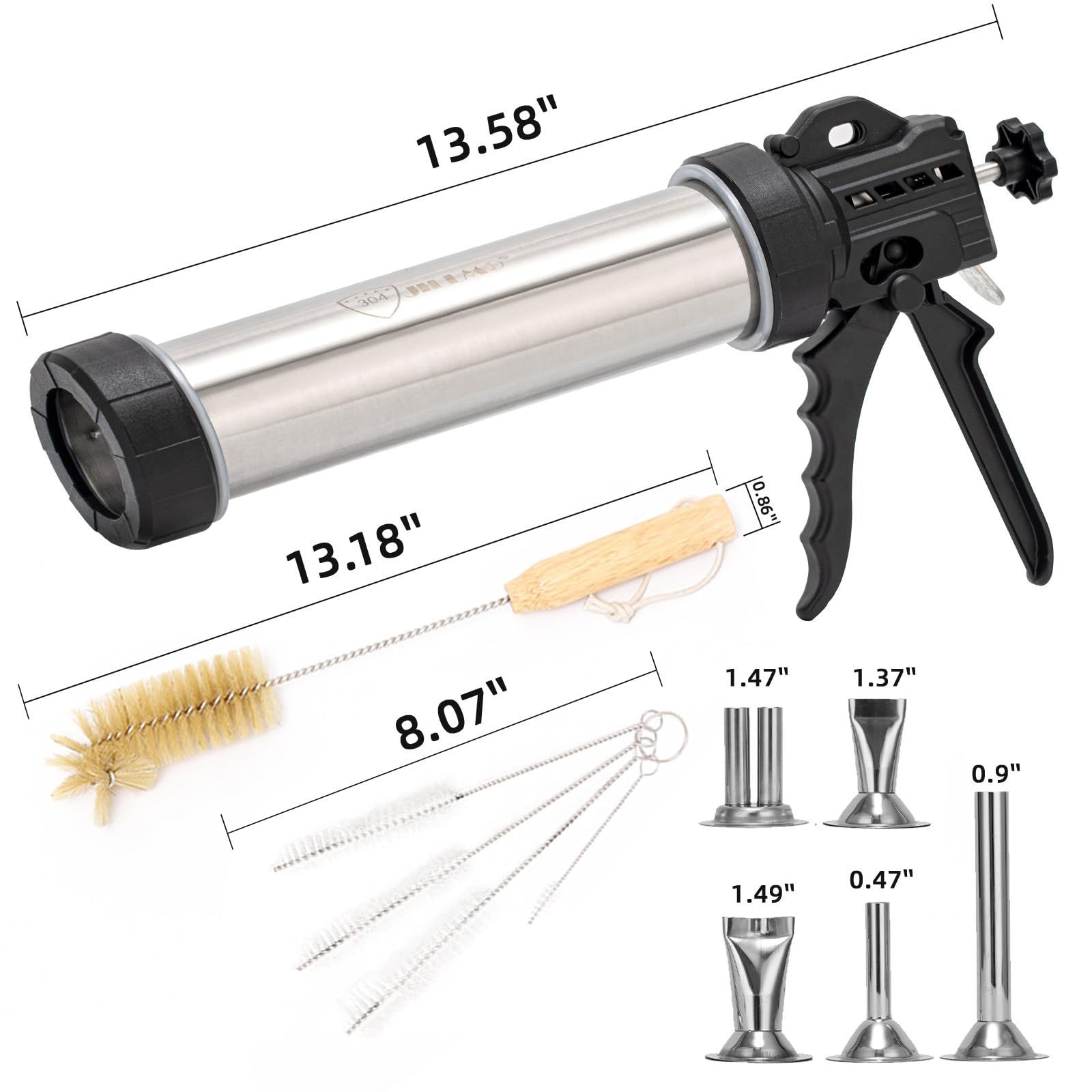 Jillmo Jerky Gun Jerky Maker, Jerky Gun Kit mit 5 Edelstahldüsen und 5 Reinigungsbürsten