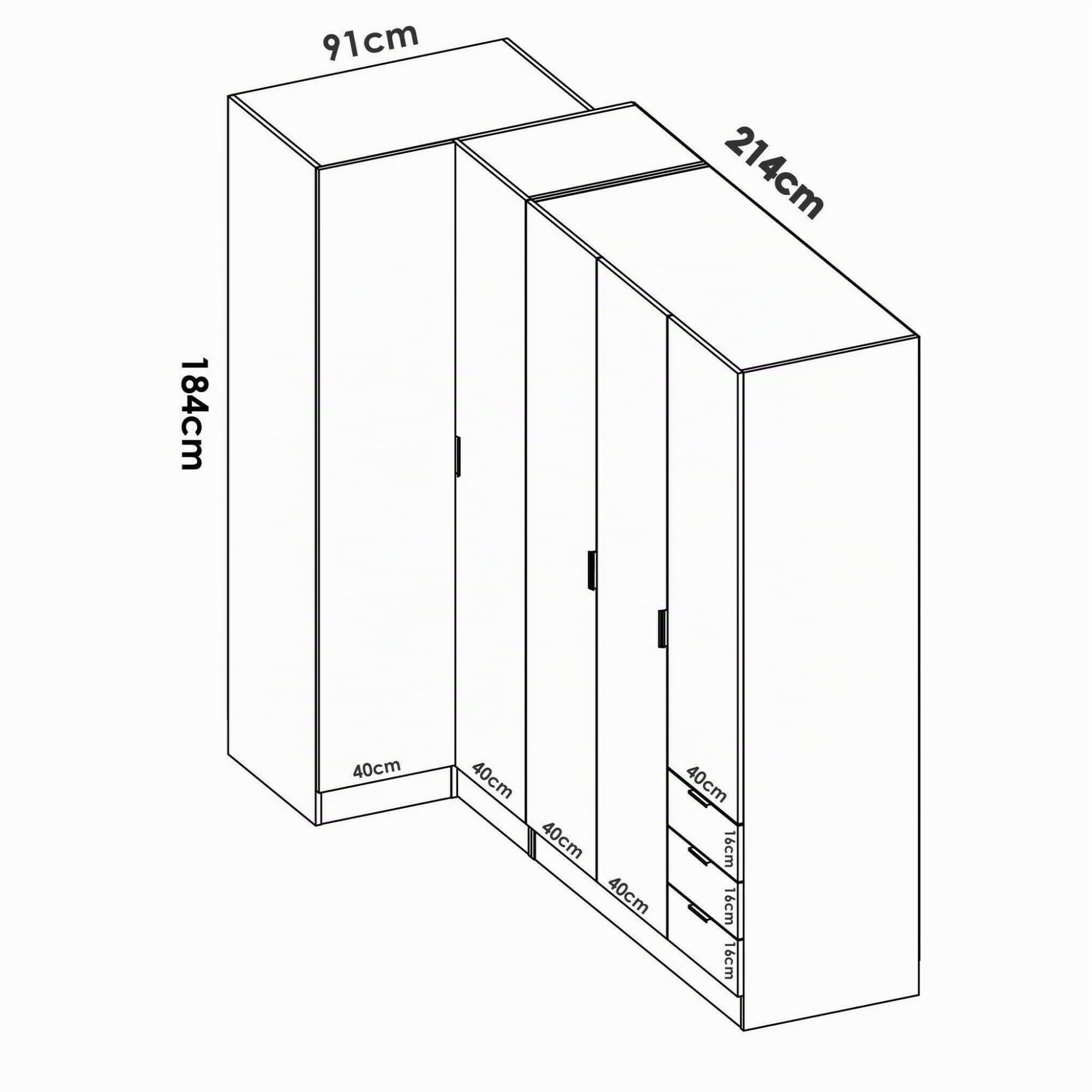 Dmora - Großer Kleiderschrank Succiso, Eckschrank für Schlafzimmer, Eckschrank mit 5 Flügeltüren, 214 x 91 x 184 cm, Eiche