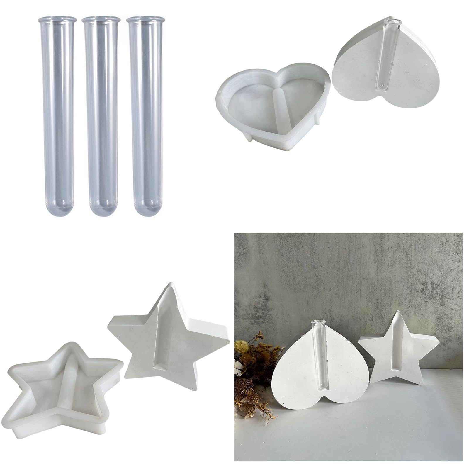 Formy silikonowe, Betonowe ręczne wyrób doniczek Formy Gwiazda/w kształcie serca Ręczne wyrabianie form silikonowych Materiał silikonowy dla majsterkowiczów Wazon DIY Silikonowe formy wazonowe