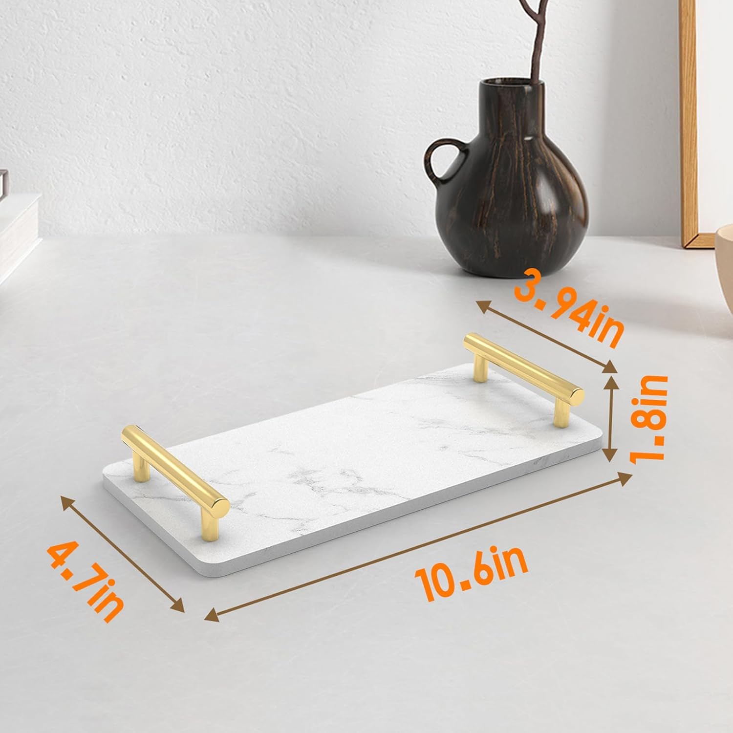 Guest Towel Holder Tray for Bathroom,Marble Slab with Handles -Napkin Holder for Kitchen - Bathroom Tray (Gold,Small) - Image 5