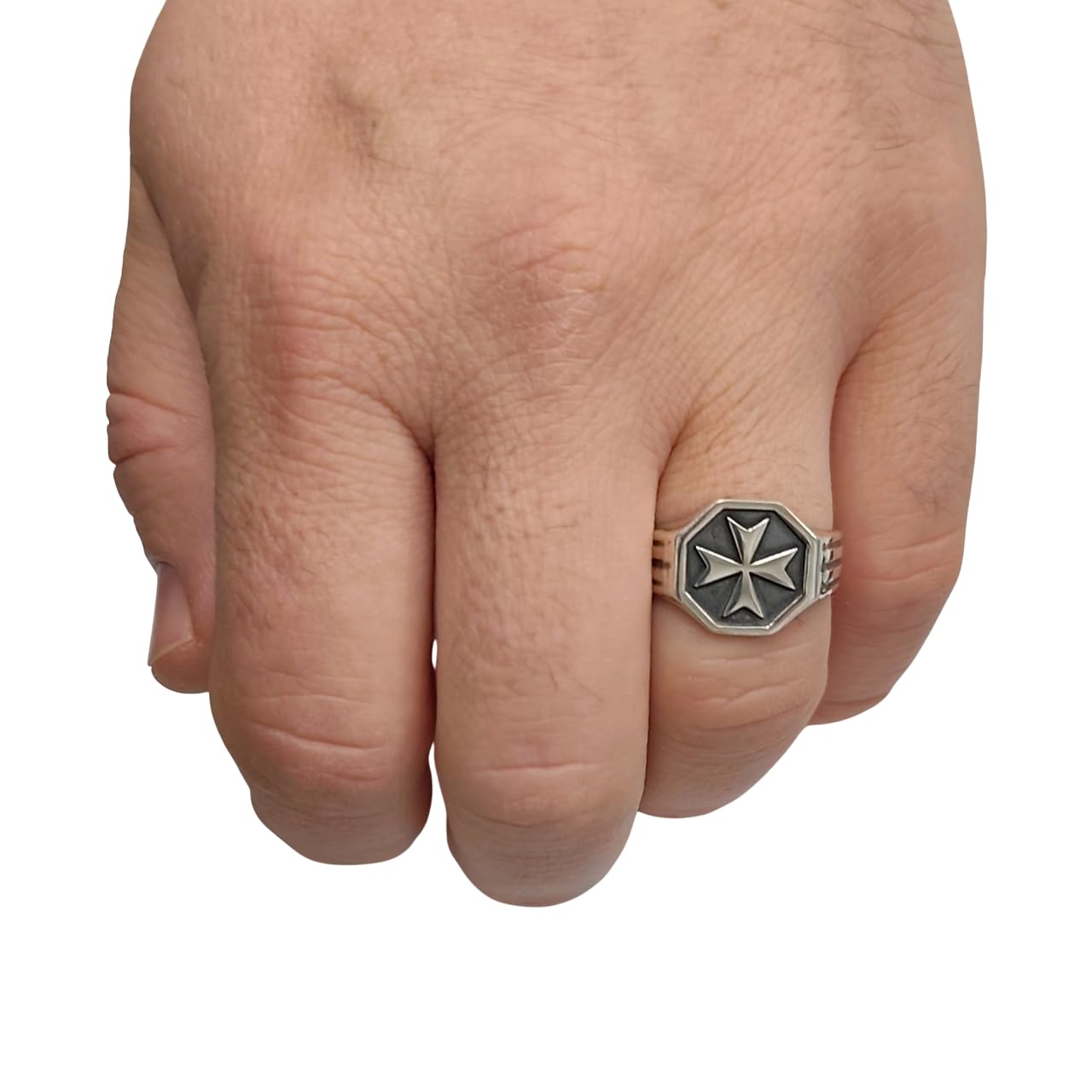 Anillo Hombre Plata 925 Cruz de Malta – 7.1 g – 14 mm – Anillo Artesanal Tipo Sello