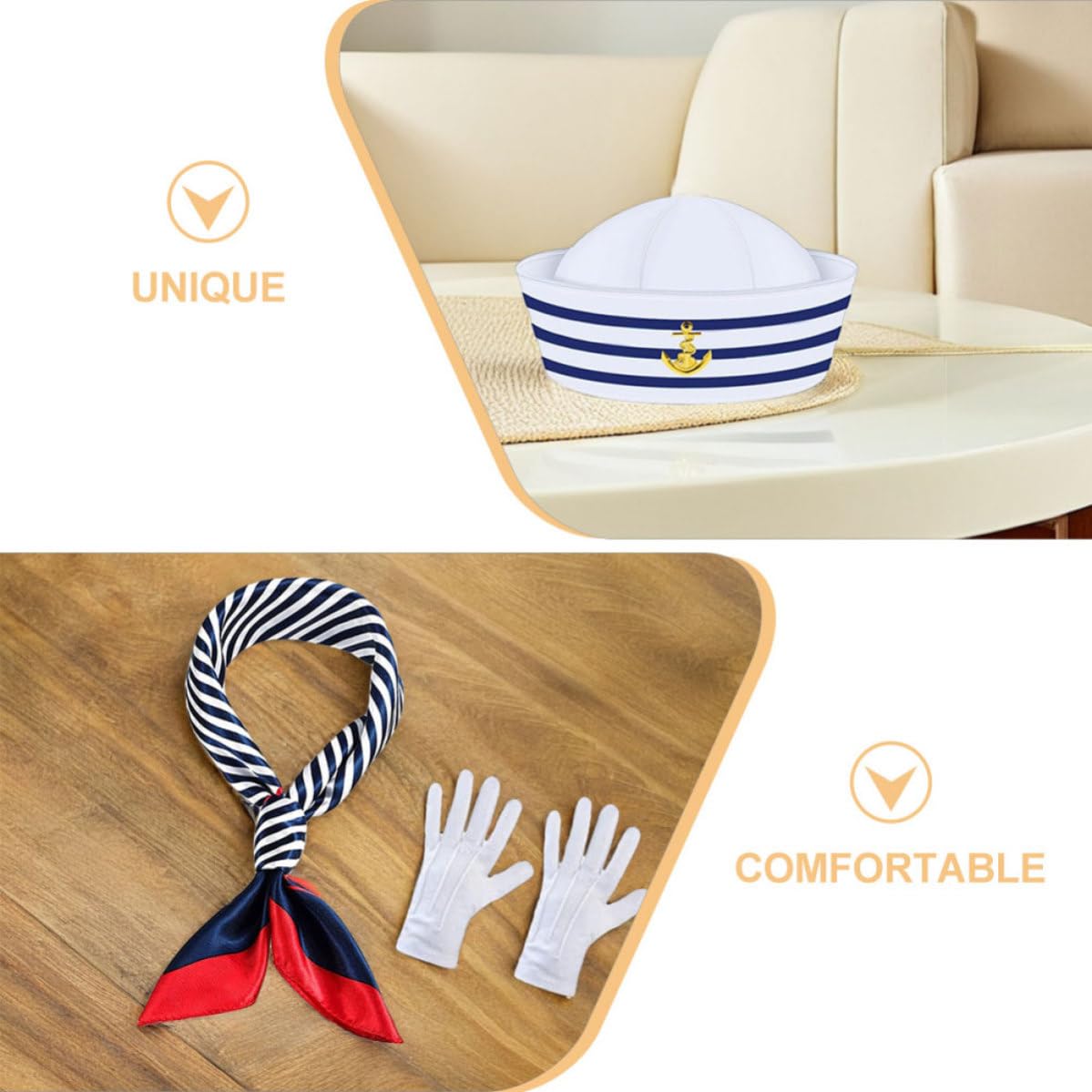 Healeved 5 Set Cappello da Marinaio a Righe Blu Bianche per Uomo,