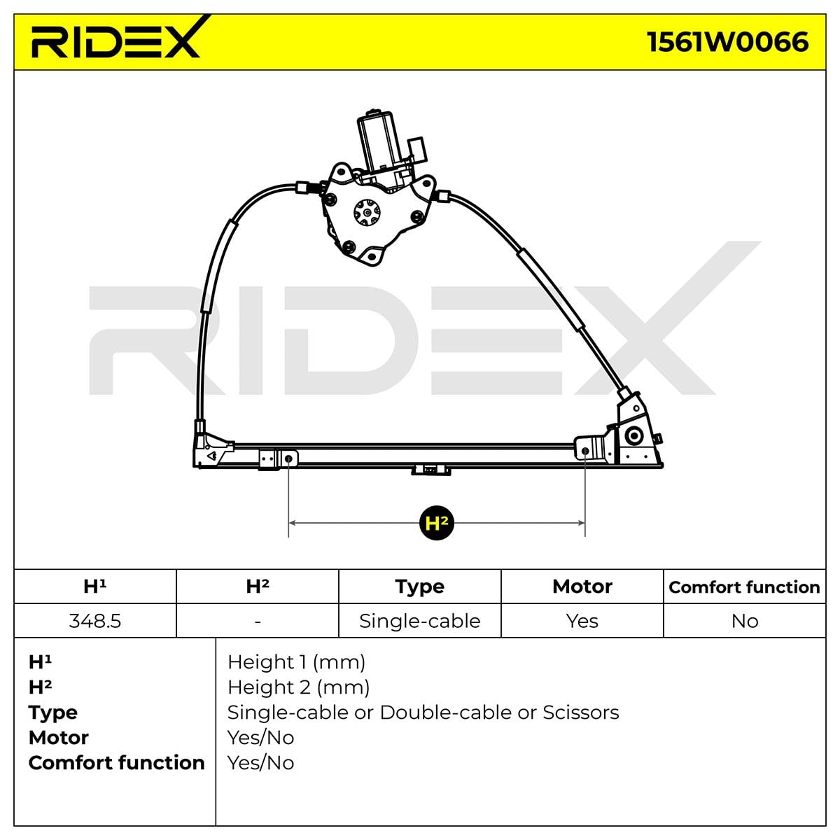 RIDEX 1561W0066 Elevalunas eléctrico Derecha con electromotor Compatible con RENAULT Megane 1 Grandtour KA0/1