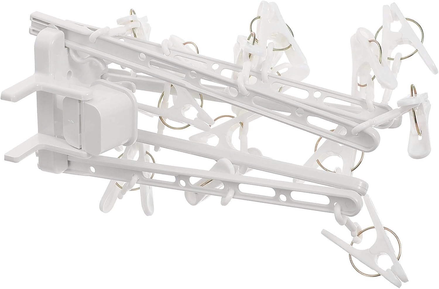 SHINEOFI Foldable Wall Mounted Laundry Clothes Drying Rack with Plastic Hanger Clips for Towels and Clothes, Space-Saving Design for Indoor Use in Dorm Rooms and Balconies