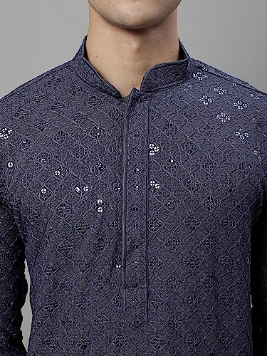 Image of Jompers Men's Chikankari Rayon Regular Fit Embroidered and Sequence Kurtas Only