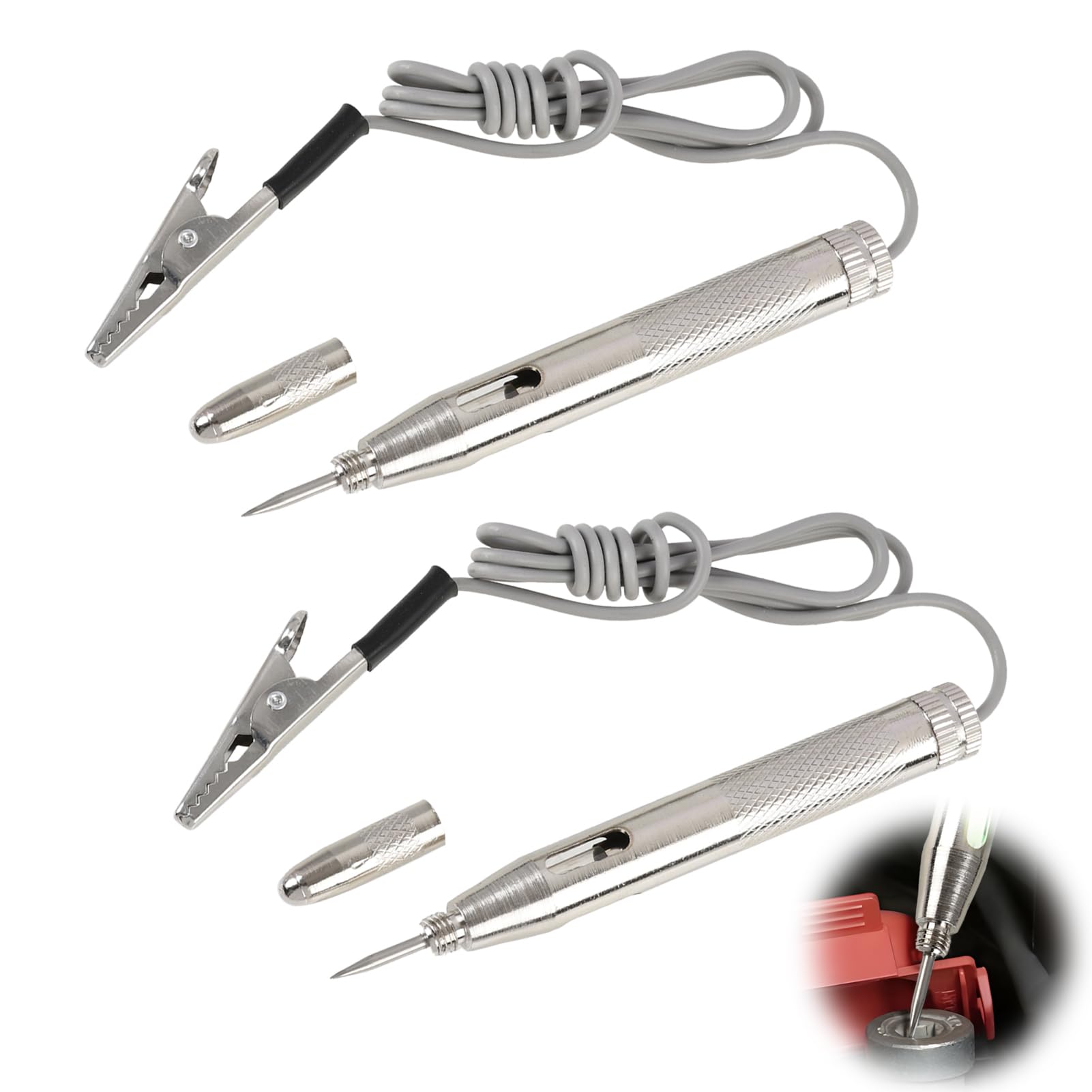 2 Piezas Comprobador de Corriente 6V/12V/24V, Comprobador de Fusibles Coche y Comprobador de Relé Coche con Pinza Cocodrilo, Sonda de Acero Afilada y Luz de Prueba para Circuitos de Bajo Voltaje