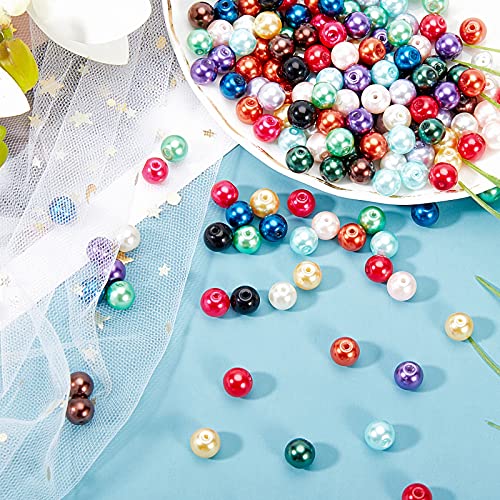 Pandahall 1Box/510Pcs 15 Color Satin Luster Glass Faux Pearl Round Bubblegum Ball Beads 8Mm For Jewelry Making #TOP3