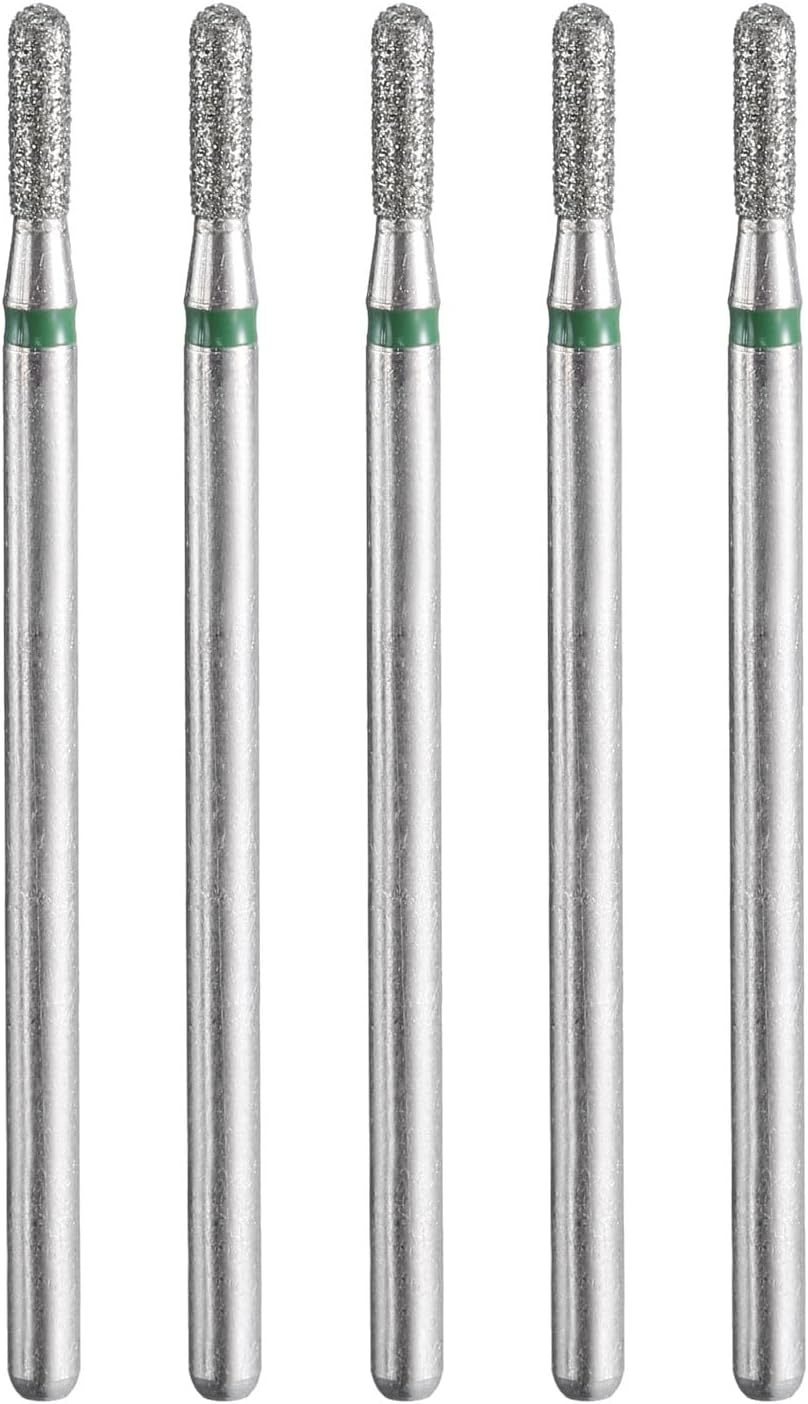 HARFINGTON 5pcs 100-120 Grits Diamond Grinding Bit 2mm Cylindrical Ball Head 2.35mm Shank 6.8mm Length Stone Sanding Drill Bits Rotary Tool for Ceramic Glass Nails Grinding Polishing