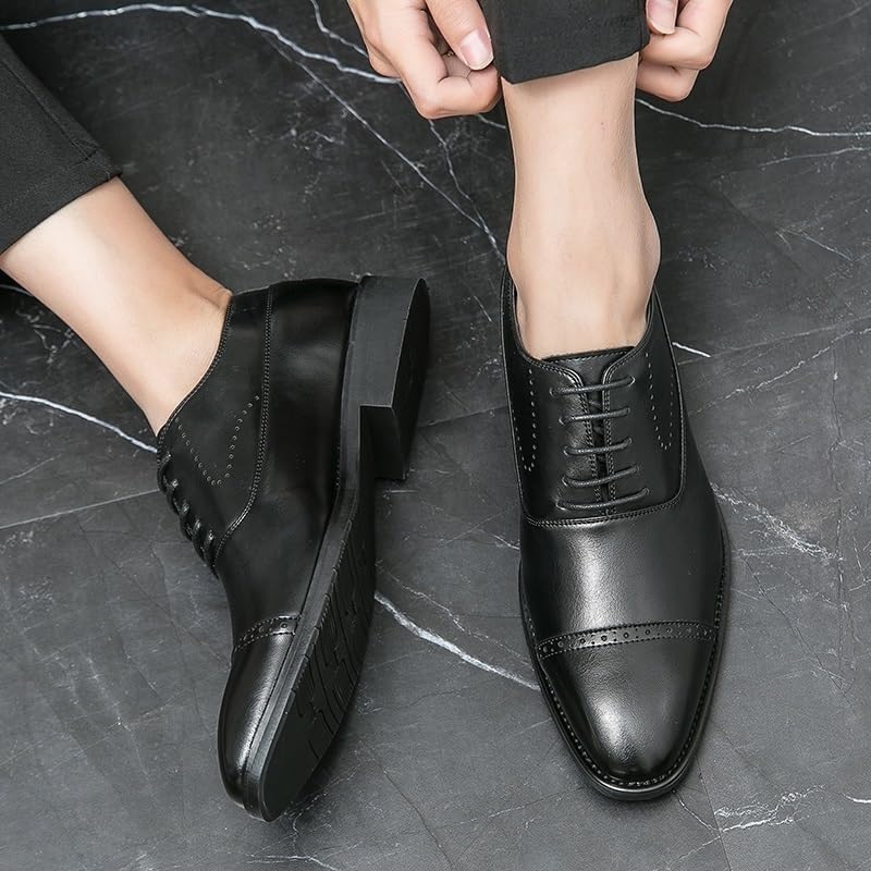Men Formal Oxford Shoes Lace Up Synthetic Leather Outdoor Wingtip Prom Wedding Tuxedo Anti-Slip Rubber Sole Slip Resistant Block Heel Shoe4