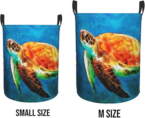 Miniatura 2 de FeHuew Cesta de lavandería plegable submarina con asa impermeable para tortuga pintada al óleo cesta de almacenamiento impermeable contenedores