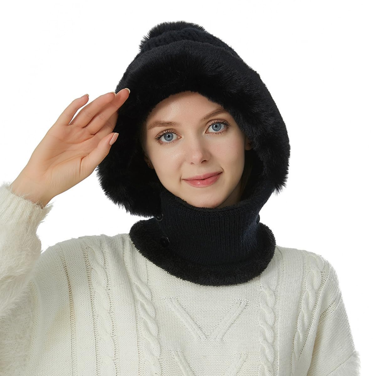 JFAN Cappelli Donna Inverno Berretto Donna in Maglia Cappello e Sciarpa Donna in Pile Caldo per Sci Outdoor