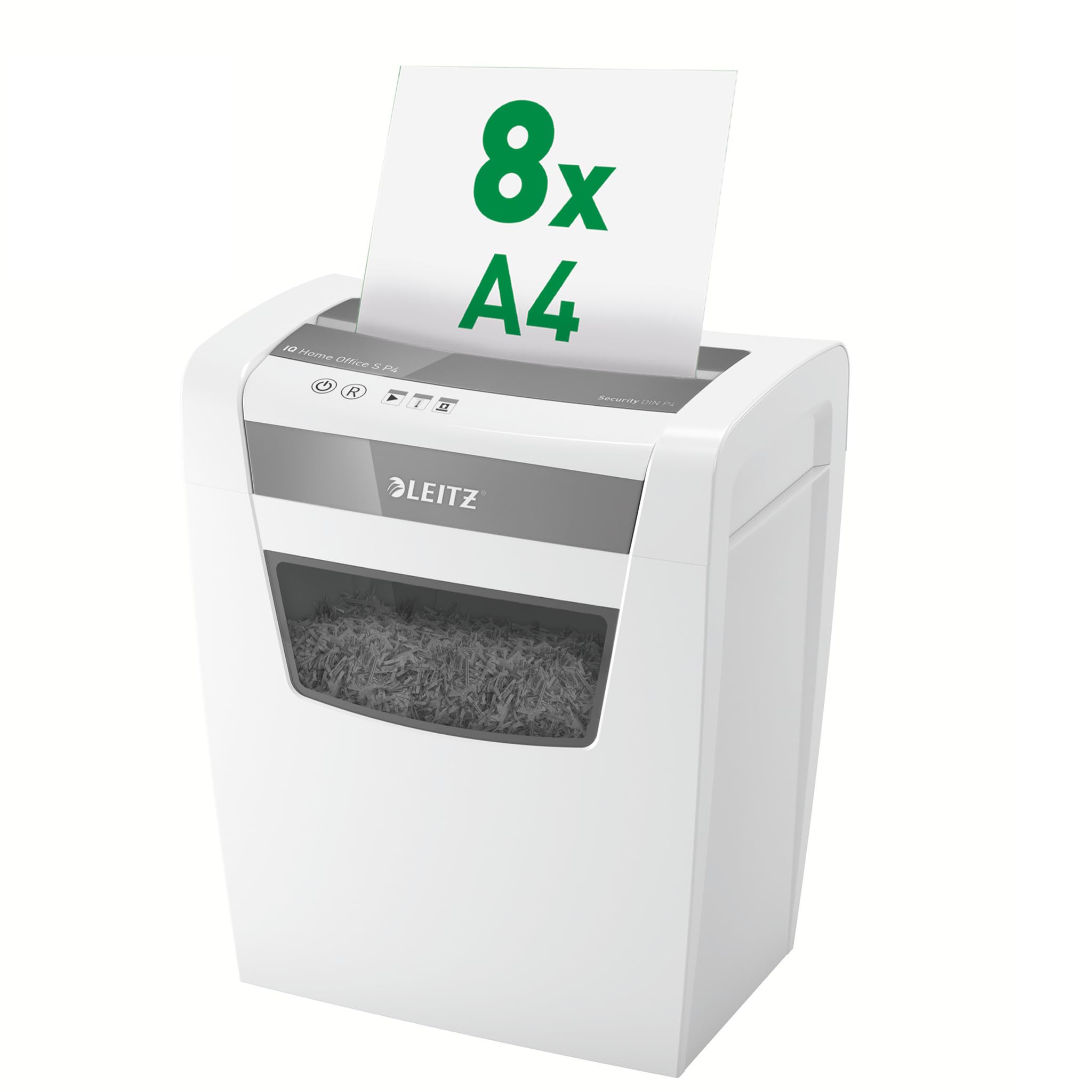Leitz IQ Document Shredder, 9–8 Sheets (70–80 g/m²), Cross-Cut Shredder, Security Level P4, 15L Bin Container (125 A4 Sheets), Quiet & Compact for Personal/Home Office, White, 8036