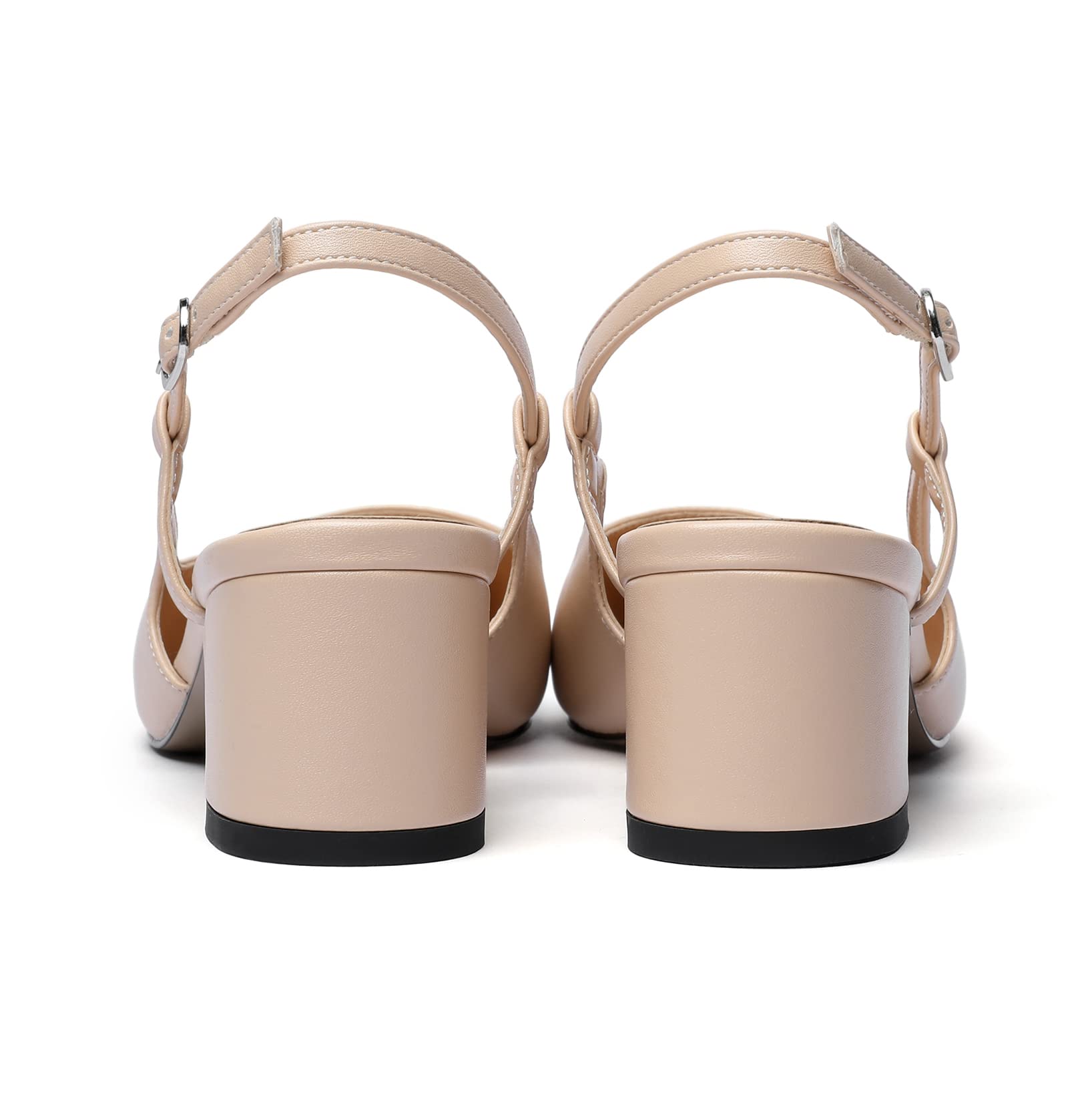 EDEFS Escarpins Femme Talons Bloc Slingback Bout Carré 5CM Chaussure Femme Mariage Bureaux Cérémonie R Noir Beige EU36