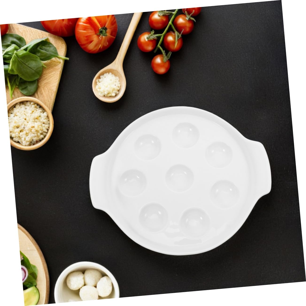 Ciieeo 2pcs Footed Ceramic Escargot Baking Dish Handles White Porcelain Seafood Platter for Family Dinners and Barbecues