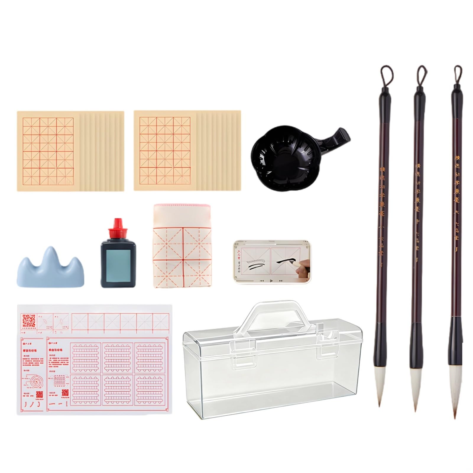 Komplettes Kalligraphie-Set für Anfänger, mit Tinte, Pinseln, Wasserschreibtüchern, Filzmatte, Tintenschale und Aufbewahrungsbox, 15-teilig