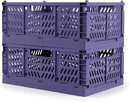 Domiella 2-Pack Crates for Storage, Storage Crates Plastic Stackable, Foldable Crate for Office Home Kitchen Bedroom Bathroom Small, Blue
