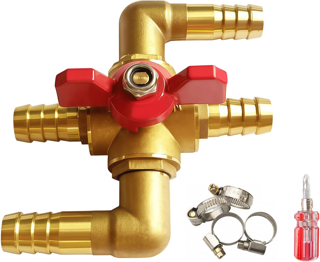 Solid Brass 5/8 Inch Heater Control Valve,3/4" Hose Barb Automotive Bypass Valve Fitting,Car Air Conditioning Ball Valve with Switch