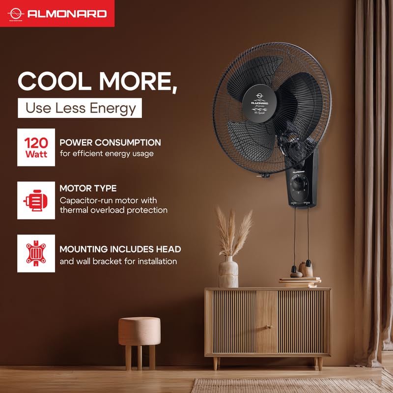 Image of Almonard | 16 inch (400mm) Supreme High Speed Wall fan Black