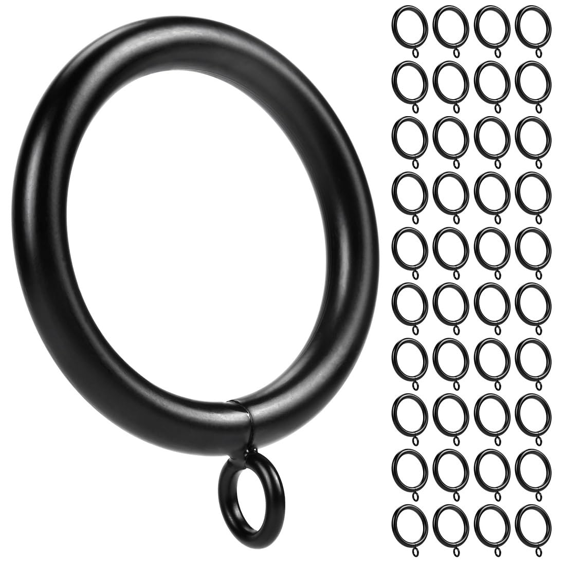 41Pcs Black 1.5-Inch Inner Diameter Metal Curtain Rings with Eyelets,Fits Up to 1 1/4-Inch Rod,Thick Wire Diameter (Black-41PCS)