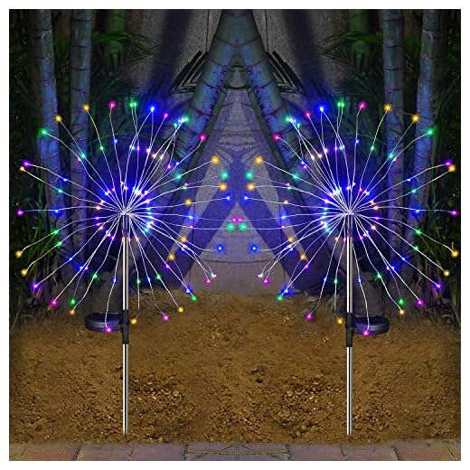 HeyMate Solar Lights Outdoor - 2 Pack Solar Garden Lights Outdoor Decorative with 105 LED Powered 35 Copper Wires Multi Color Solar Fireworks Lights for Walkway Patio Backyard Yard Lawn Christmas