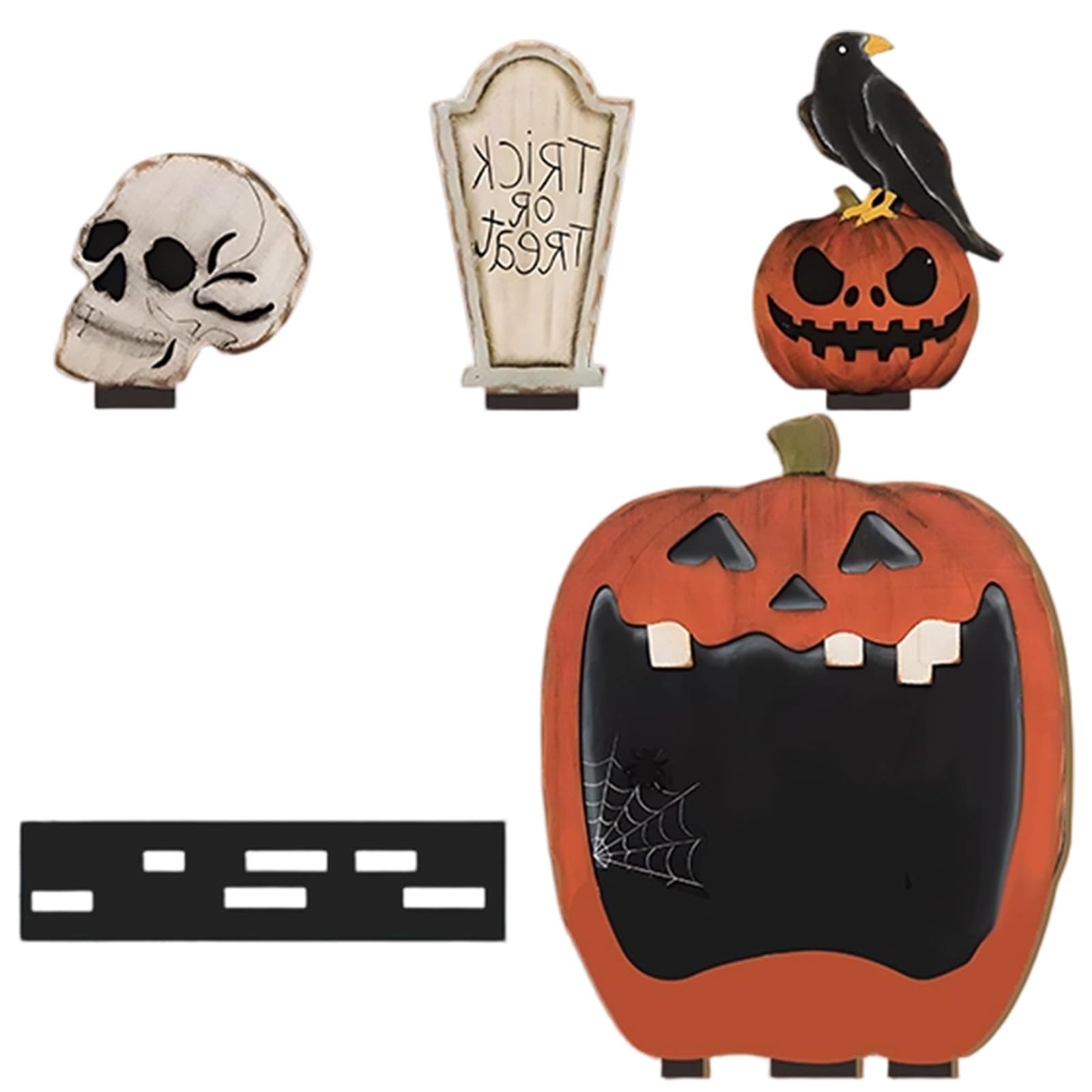 Msioytog Halloween Themed Wooden Decorative Pumpkins Handcrafted Scary Design for Shelf Mantels Party Decoration Eerie Pumpkins Tabletop Decoration