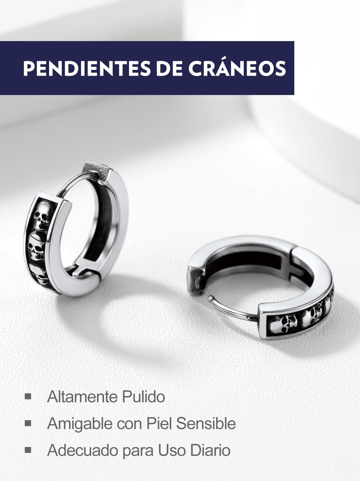 Bandmax Pendientes Aros Calaveras Cráneos Estilo Gótico, Piercings Oreja Skeleton Skull Pendientes de Acero Quirúrgico, Joyero Incluido