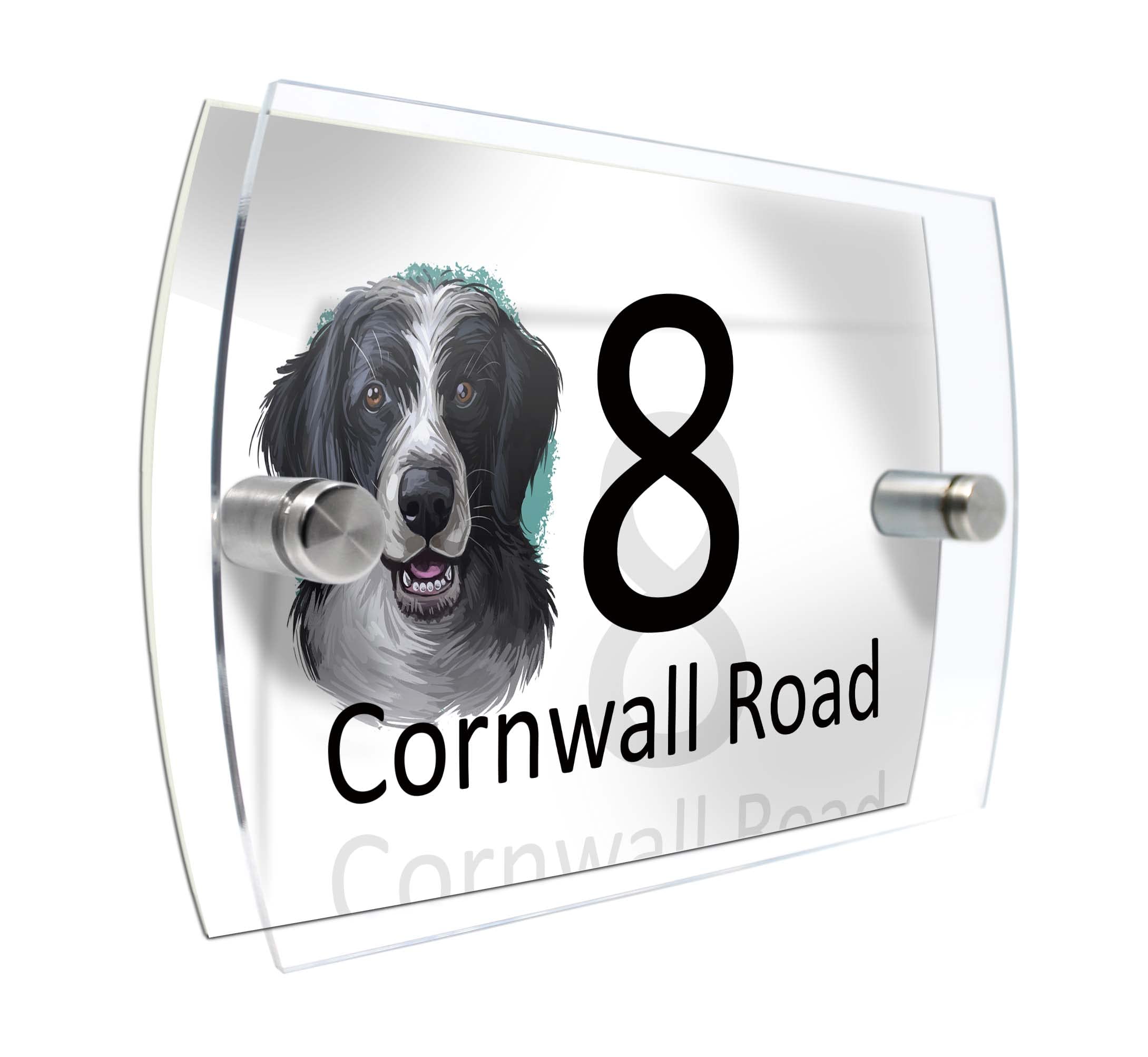 House Number Plaque Sign Door Road Plate for Dog Lovers Personalised Watercolour Print (D406 Border Collie)