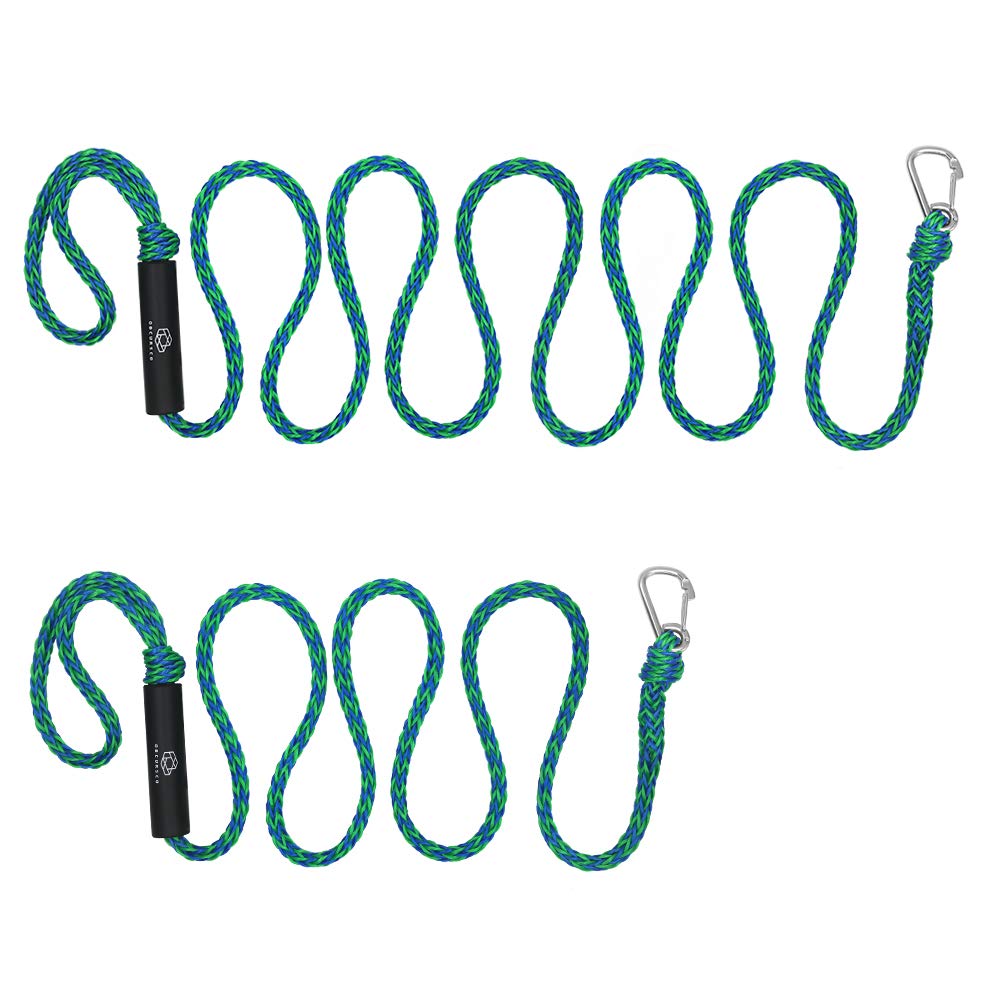 Obcursco PWC Boat Dock Lines 1/2"x (7ft & 14ft), Jet Ski Mooring Tie Pontoon Accessories for Waverunner, Kayak Tow Line With 316 Stainless Steel Clip (Green/Blue)