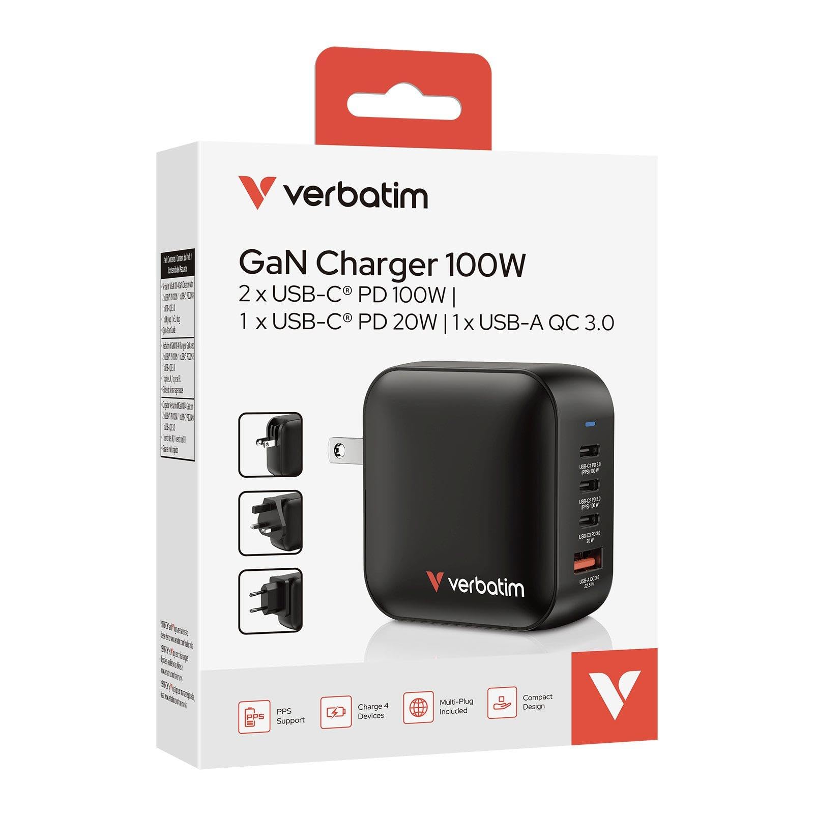 Verbatim Mini Gan Charger 100w Universale Nero Ac Ricarica Rapida Interno (verbatim Mini Gan Charger 100w 4 Port)