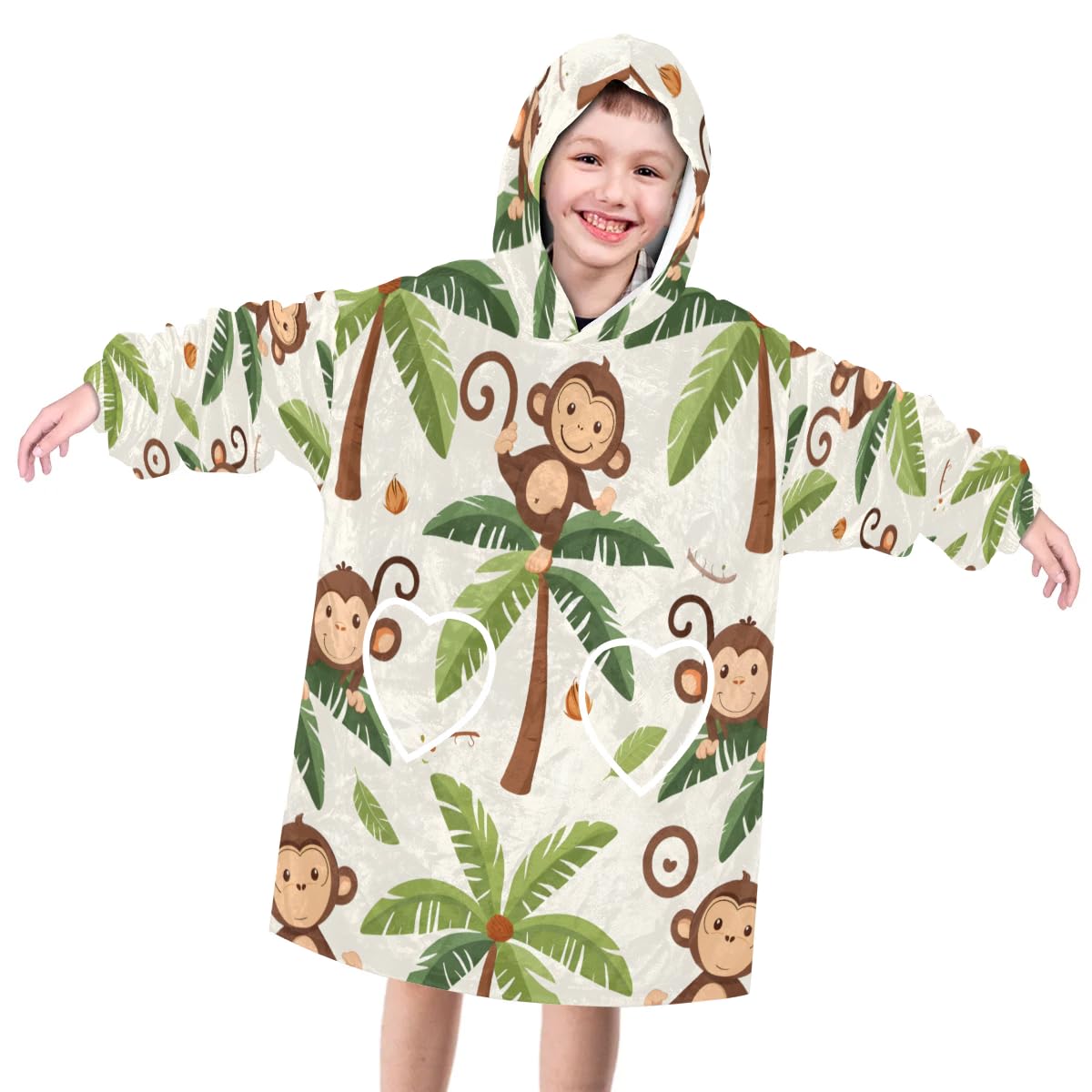 Wearable Blanket Hoodie for Kids, Agile Monkey Fleece Sweatshirt Blanket Oversized Blanket Sweatshirt with Pocket Flannel Warm Hooded Blanket 6-10 Year Old Girl Boy Gift, One Size