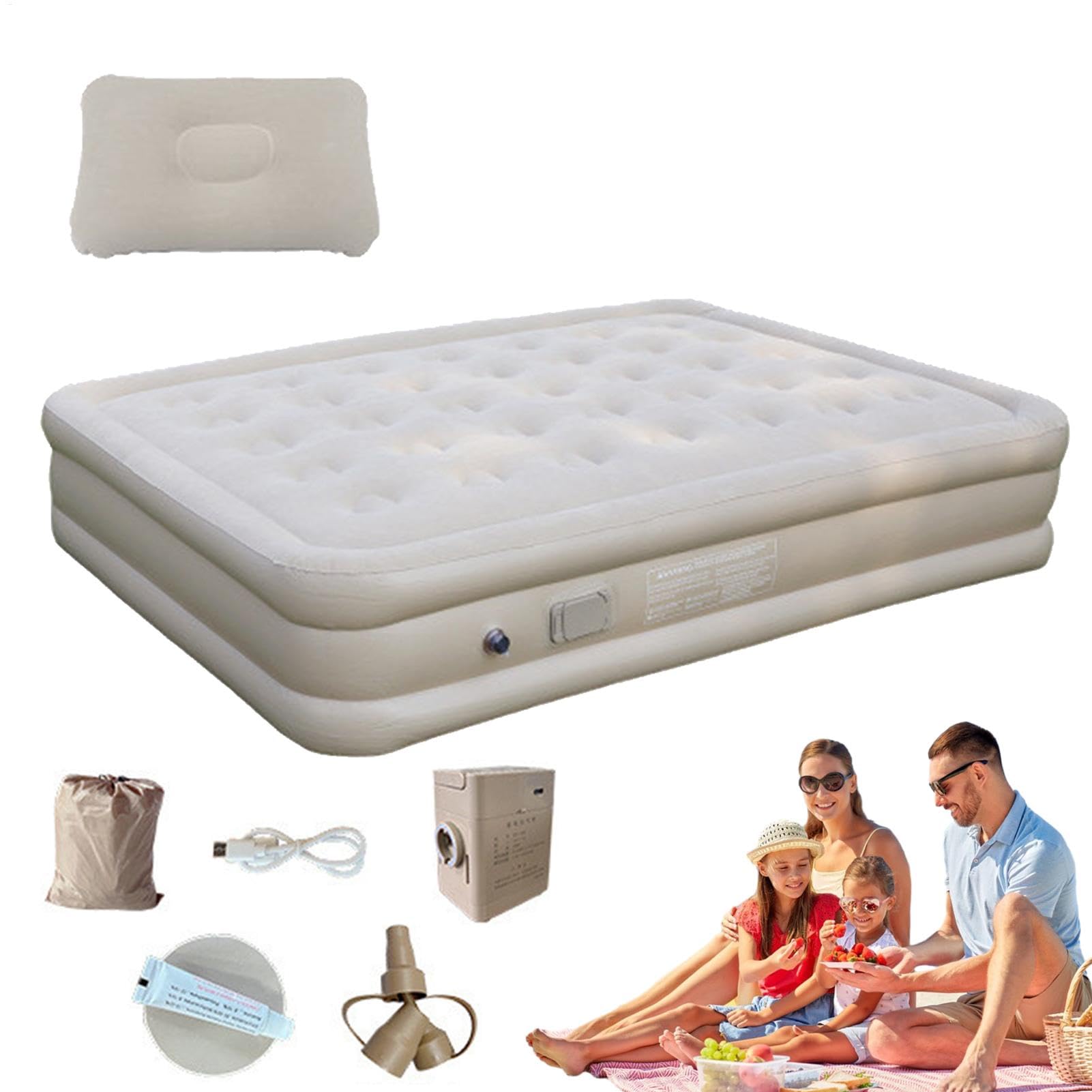 Colchón de aire acampado, colchón inflable para acampar Cama de campamento | Almohadilla para dormir con bomba de aire de lujo de bomba incorporada