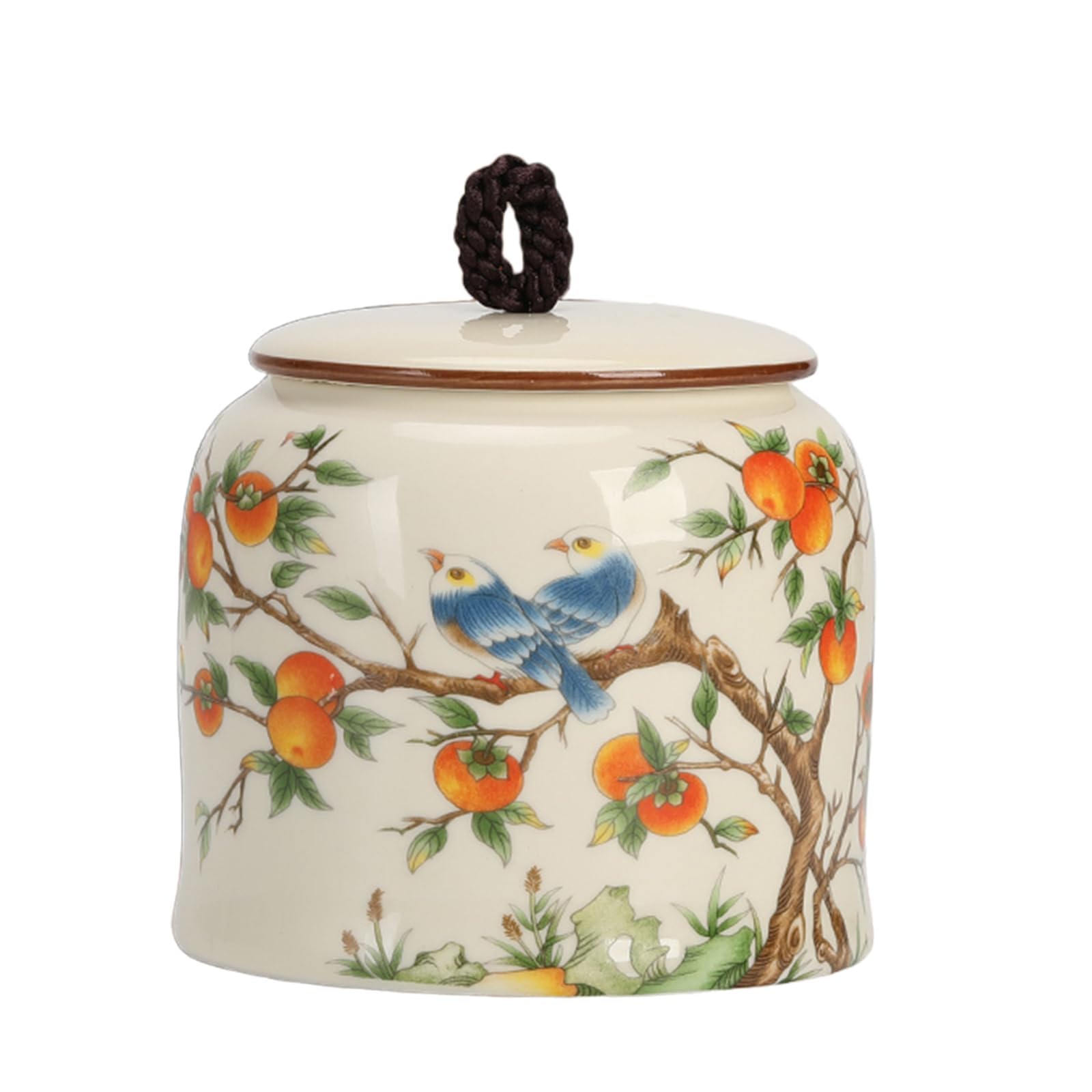 Dxcaicc Chinese Retro Tea Canister Ceramic Storage Jar with Lid Container Traditional Symbolism of Auspicious Motifs Loose Leaf for Small Candies,A