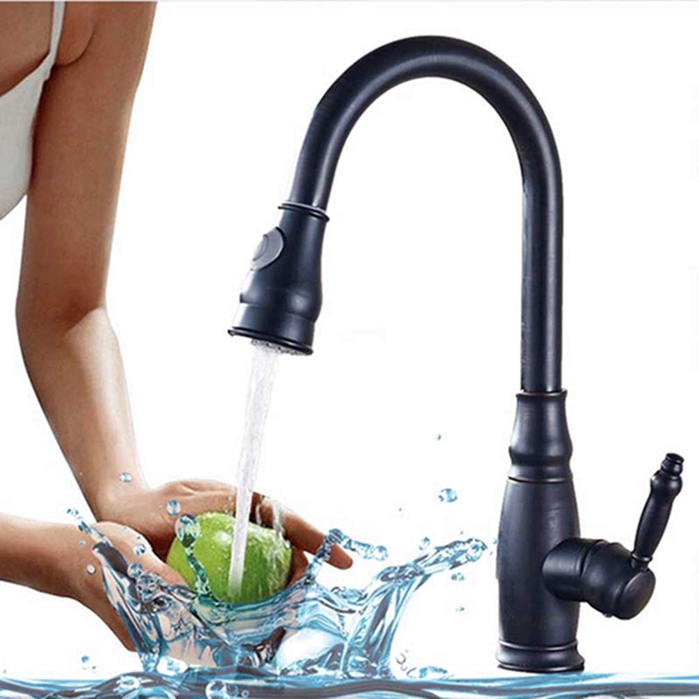 VDOQTLJT Kitchen Faucet Pull Out Spray Head Tap Single Handle Cold Hot Water Mixer Spout Sprayer Swivel 360 Degree with Aerator Retro Black(Nero)