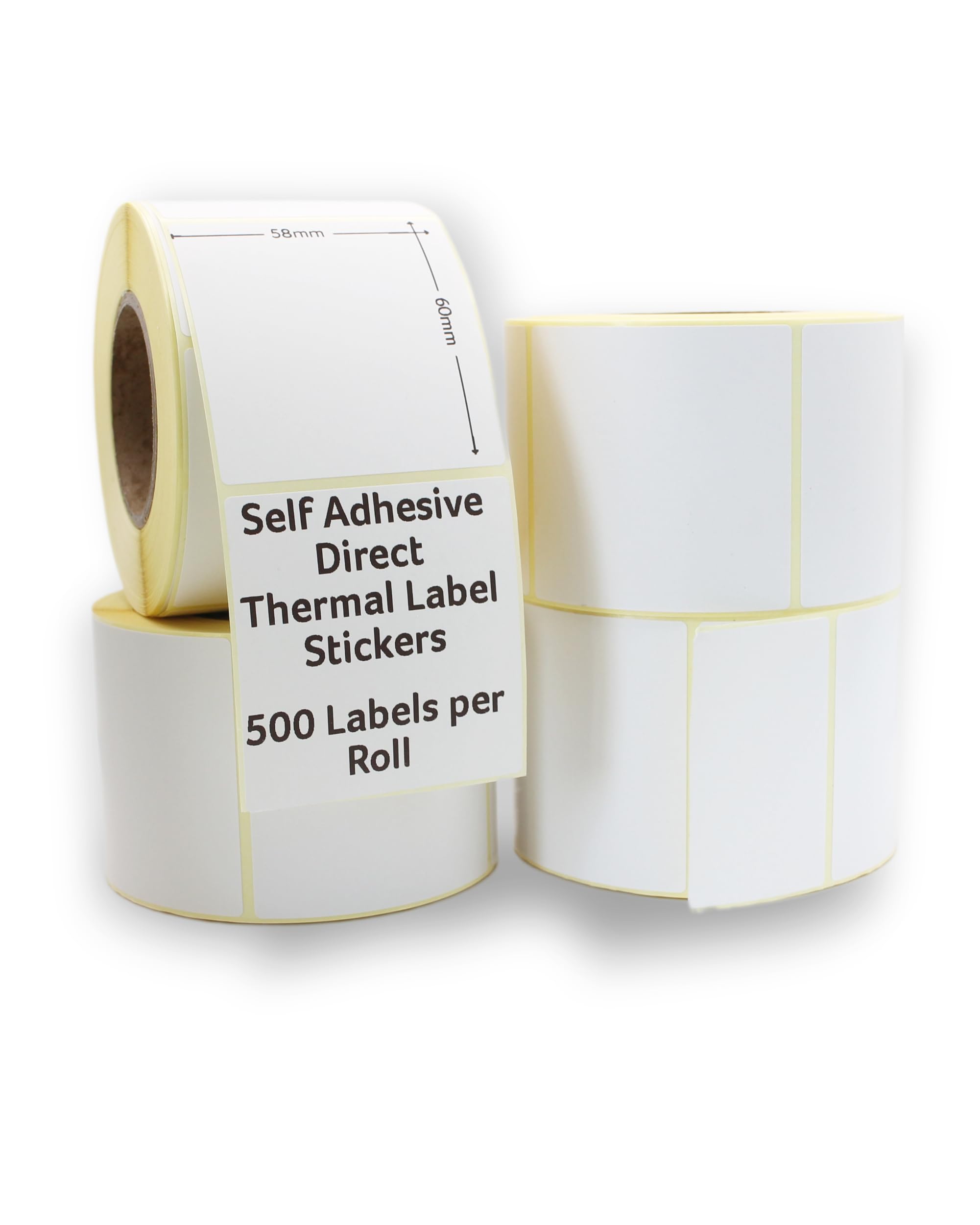 Direct Thermal Label Stickers - 58x60mm White Self Adhesive Sticky Labels On A Roll for Zebra, Toshiba, Cas, Dibal, Avery (1 roll - 500 Labels) VAT Included