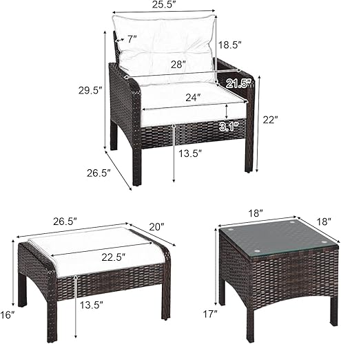 Miniatura 9 de HAPPYGRILL Juego de muebles de patio de 5 piezas para exteriores, juego de conversación de mimbre de ratán con mesa auxiliar, sofás acolchados y