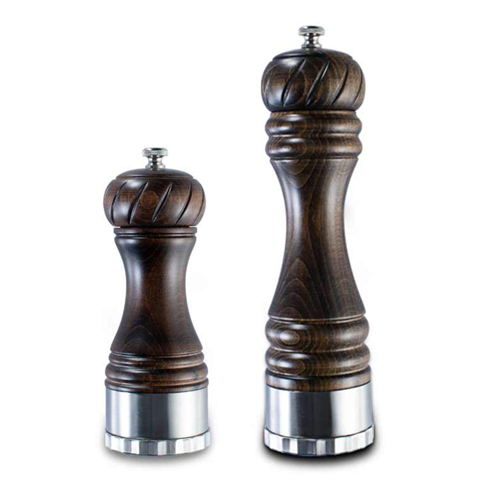 Zestaw młynków do soli i pieprzu, drewniane młynki do soli i pieprzu, regulowana grubość mielenia, ceramiczne i ze stali węglowej rdzenie mielące odpowiednio do soli i pi