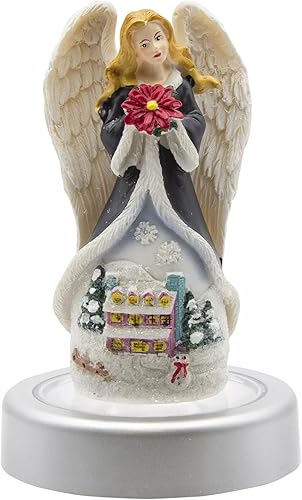 Joyful Moments - Figura de ángel de 5 pulgadas con pedestal iluminado que cambia de color