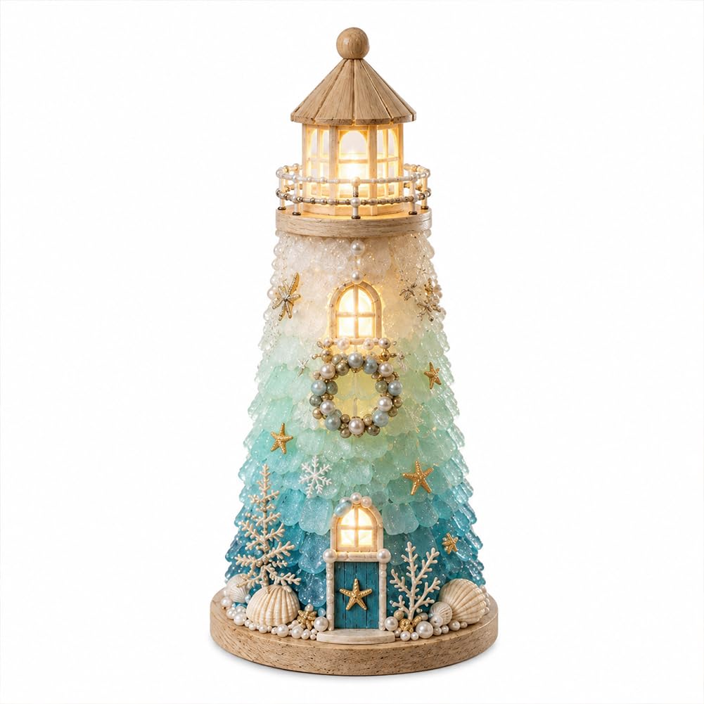 DIY Lighted Sea Glass Art Kit, Sea Glass Lighthouse Craft Kit for Adults